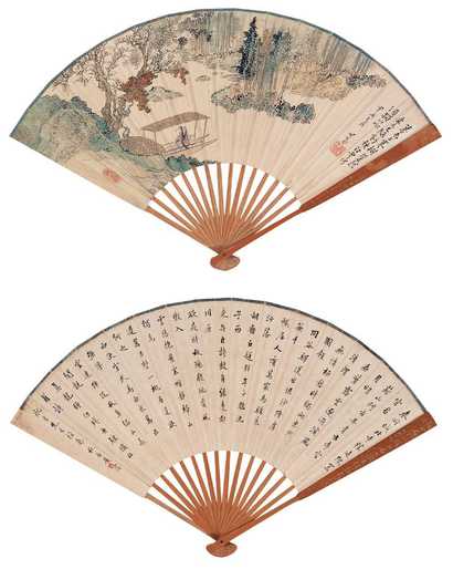 溥心畬 民国二十三年（1934年）作 秋江垂钓图 成扇
